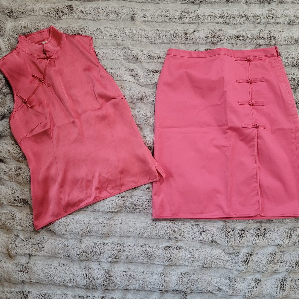 Oriental Inspired Skirt & Top, Pink Silk, Hanfu / Cheongsam